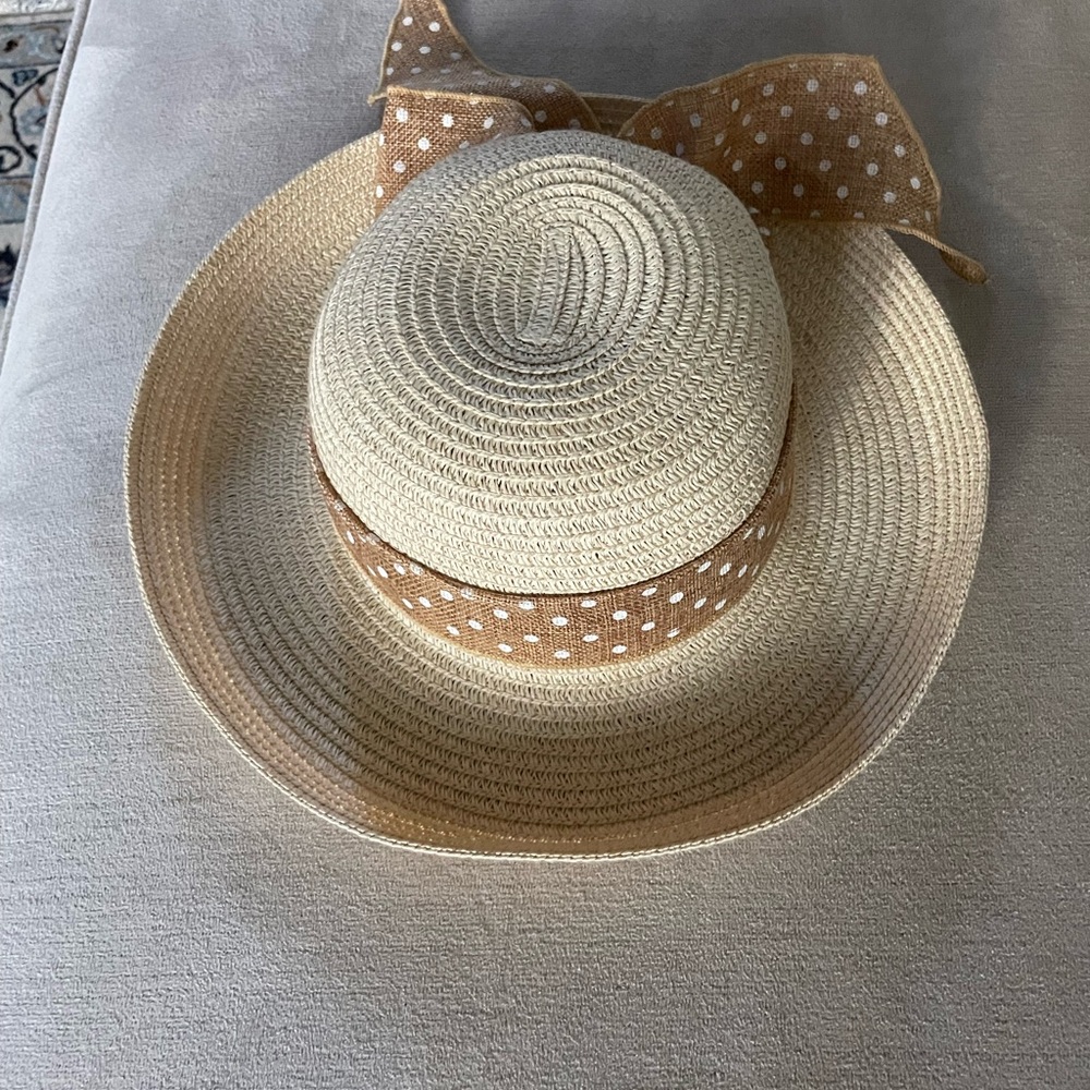 Straw Sun Hat with Polka Dot Bow